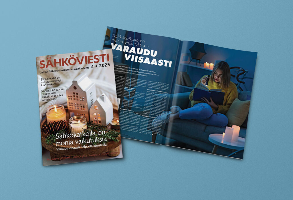Sähköviesti 4/2025 -lehden kansi ja aukeama.