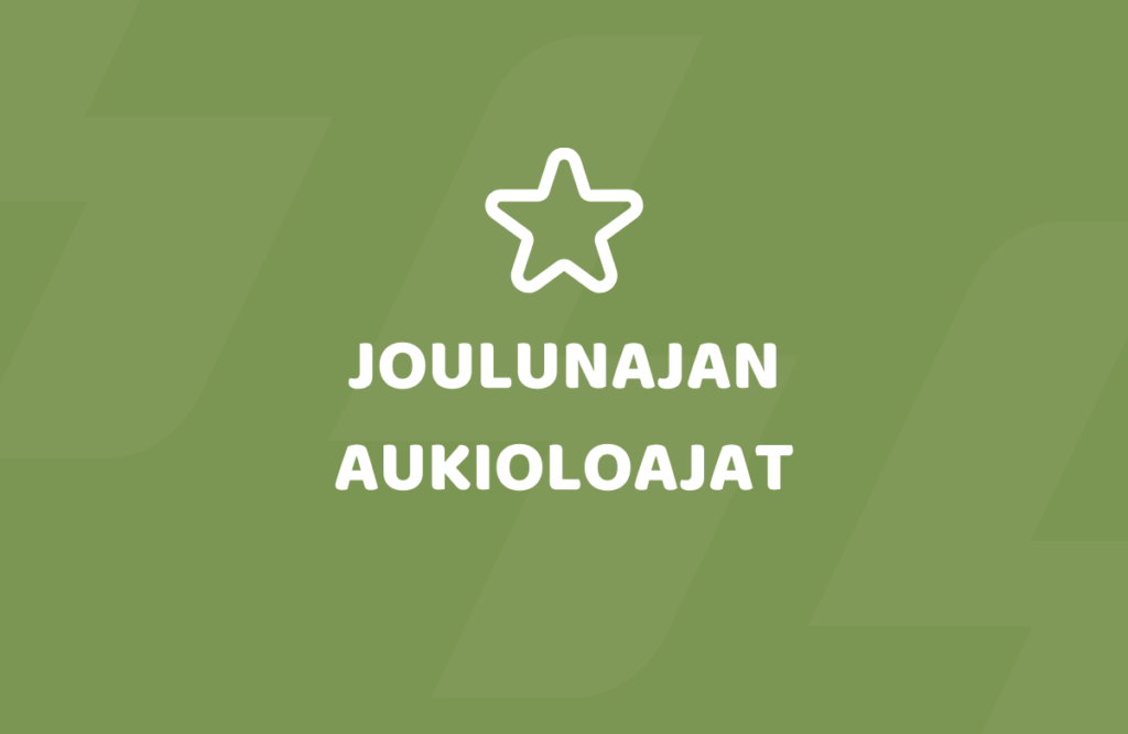 Vihreällä pohjalla tähti-ikoni ja teksti "Joulunajan aukioloajat".